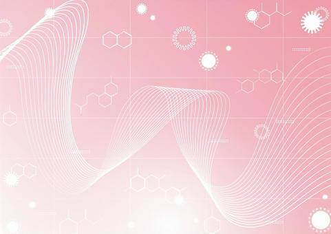 医療とテクノロジーのピンク色の背景素材 医療,ウイルス,バクテリア,曲線,テクノロジー,化学,構造式,幾何学,グリッド,スタイリッシュのイラスト素材