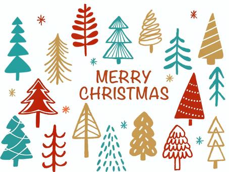 手描き風クリスマスツリーセット 冬,クリスマス,ツリー,木,森,樹木,植物,自然,雪,雪景色のイラスト素材