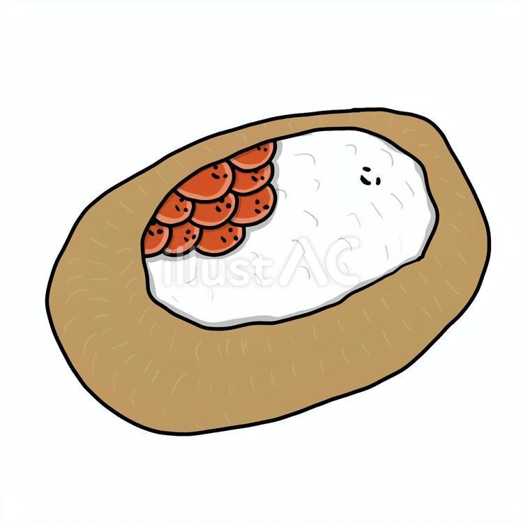 いくらのお稲荷さんのイラスト。 稲荷ずし,いくら,米のイラスト素材