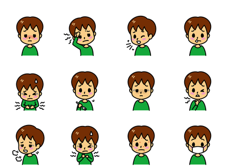 病気の症状 男の子 病気の症状 男の子 病気,症状,子供,発熱,頭痛,咳,鼻水,腹痛,食欲不振,顔色のイラスト素材