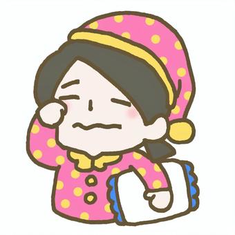 パジャマ姿で眠たそうな子ども こども,子ども,パジャマ,寝間着,眠そう,眠い,眠たい,枕,ナイトキャップ,夜のイラスト素材