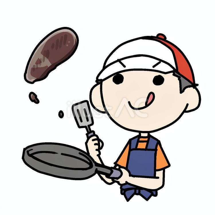 肉を調理する少年 少年,肉,調理のイラスト素材
