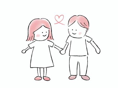 仲の良い夫婦（ピンク） 夫婦,カップル,結婚,交際,仲良し,男女,ハートのイラスト素材