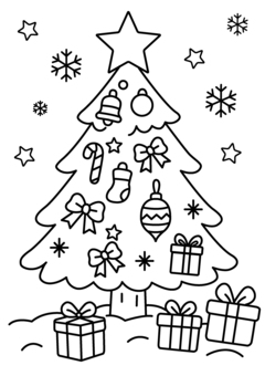クリスマスツリーの塗り絵 クリスマス,クリスマスツリー,塗り絵,ぬりえ,ツリー,雪,冬,xmas,かわいい,幼児のイラスト素材