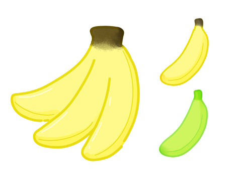房と一本のバナナ 食べ物,果物,バナナ,フルーツ,おやつ,房,一本,黄色,緑,イラストのイラスト素材