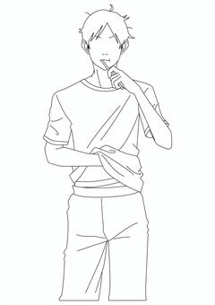 歯磨きをする男性表情無しモノクロ線画 歯磨き,寝癖,寝起き,男性,歯ブラシ,歯,磨く,早起き,生活習慣,オーラルケアのイラスト素材