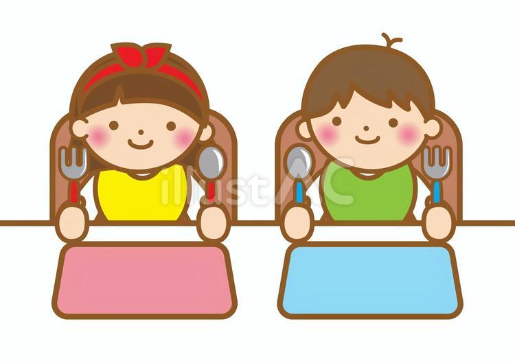 お行儀よくご飯を待つ子供達 食事,ご飯,食前のイラスト素材