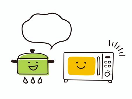 鍋と電子レンジ_省エネ節約イラスト 鍋,レンジ,電子レンジ,節約,省エネ,手書き,かわいい,アイコン,eco,フレンドリーのイラスト素材