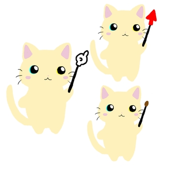 猫と色々な矢印棒 猫,矢印棒,指,ゆるい,可愛いのイラスト素材