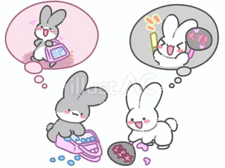 推し活グッズを作るうさぎたち うさぎ,白,ホワイトのイラスト素材
