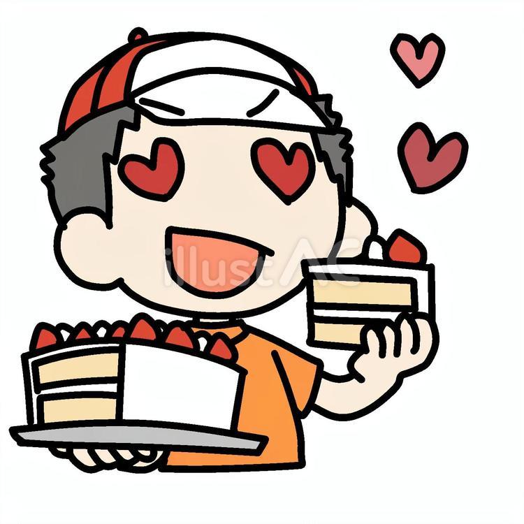 夢中でケーキを爆食いする少年 小学生,爆食い,好物のイラスト素材