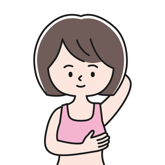 胸確認 上半身 下着_影 OKW 女性,レディ,ブラトップ,スポーツブラ,スポブラ,乳がん検診,ピンクリボン,乳癌,セルフチェック,自己検診のイラスト素材