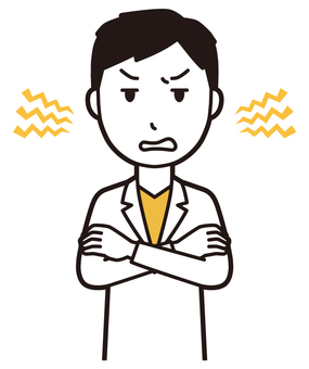 男性医師白衣(黄)-127-バスト 腕組み,怒る,医者,医師,男性,白衣,スクラブ,病院,医療,ドクターコートのイラスト素材
