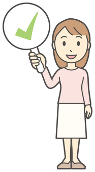  ロングヘア女性-369-全身 チェック,女性,女の子,人物,かわいい,札,答える,了解,大丈夫,合格のイラスト素材