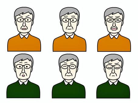おじいさんの喜怒哀楽 喜怒哀楽,おじさん,おじいちゃん,おじいさん,祖父,爺さん,男,男性,笑顔,笑うのイラスト素材