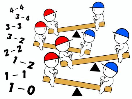 シーソーゲーム シーソーゲーム,点,取り合い,同点,逆転,白熱,接戦,追う,追われる,熱戦のイラスト素材