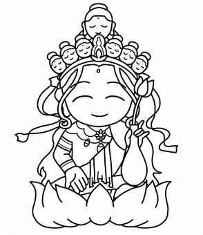 十一面観音菩薩 ぬりえ 十一面観音菩薩 ぬりえ 十一面観音菩薩,観音様,観音菩薩,神様,仏様,仏,仏教,宗教,ぬりえ,線画のイラスト素材