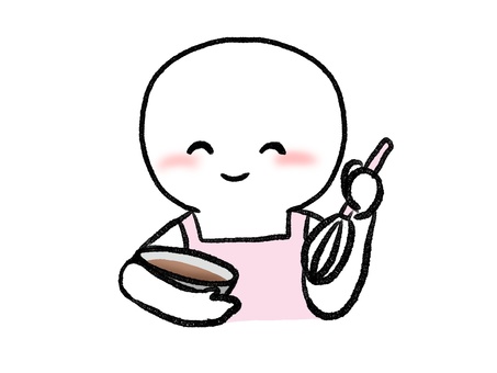 チョコ作りをする棒人間 棒人間,人物,バレンタイン,エプロン,調理,お菓子作り,手描き,落書き,表情,黒のイラスト素材