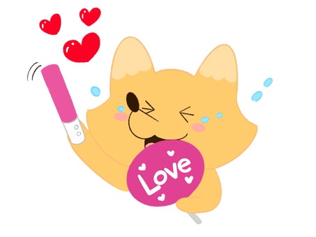 ライブ観戦するキツネ ライブ,推し活,推し,love,キツネ,動物,ライブ観戦,ペンライト,うちわ,ピンクのイラスト素材