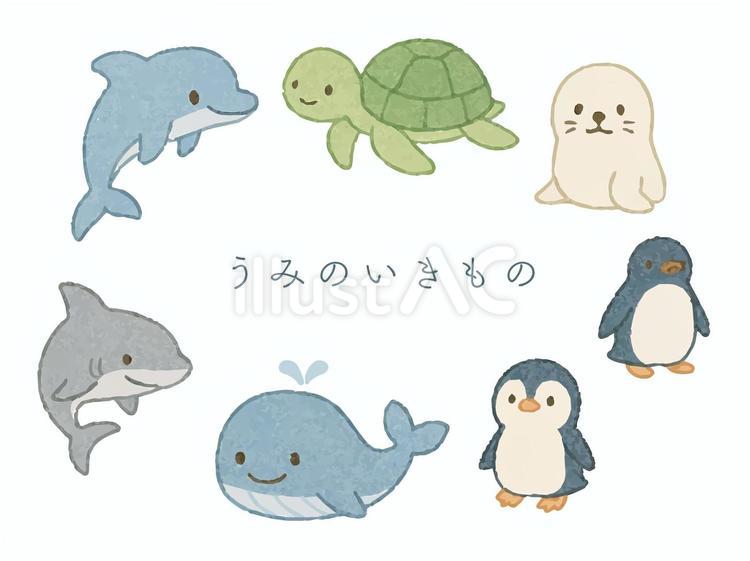 海の生き物 イルカ,あざらし,ペンギンのイラスト素材
