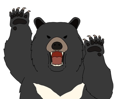 襲いかかるクマ(ツキノワグマ) 熊,ツキノワグマ,襲う,襲われる,威嚇,吠える,牙,爪,危険,怖いのイラスト素材