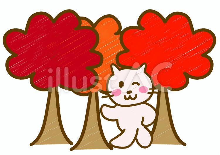 秋の散歩_ねこちゃん 散歩,秋,紅葉のイラスト素材