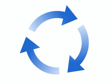 青矢印（循環・3つ・単色グラデ） 矢印,循環,青,グラデーション,シンプル,丸い,回る,回転,リピート,繰り返しのイラスト素材