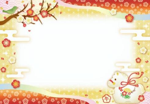梅の木と午年の年賀状フレーム 年賀状,お正月,午年,干支,置物,梅,花,和,キラキラ,かわいいのイラスト素材