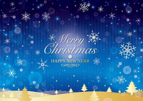 雪が舞うかわいいクリスマス青背景03 クリスマス,カード,青,ハッピーホリデイ,金,冬,デコレーション,雪,シンボル,祝日のイラスト素材
