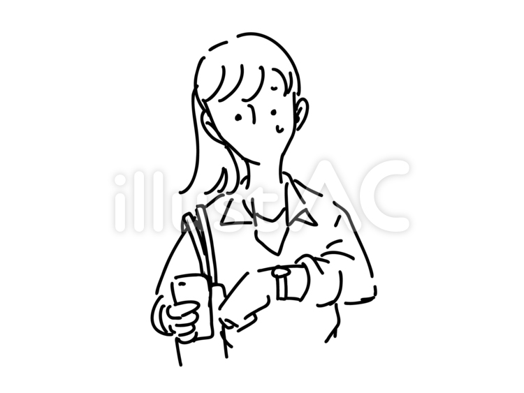 時計を気にする女性 女性,女の子,線画のイラスト素材