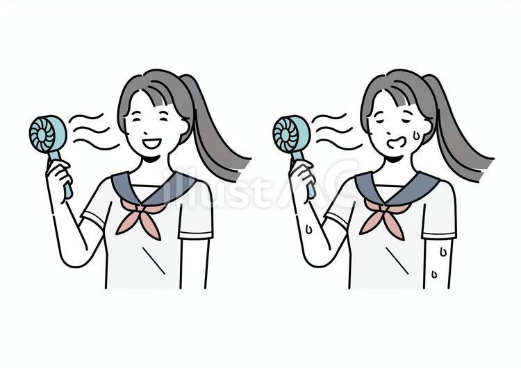 ハンディファンを持つ女子中学生 学生,学校,ハンディファンのイラスト素材