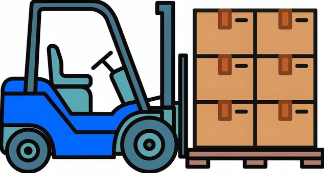 青のフォークリフトです。 段ボール,フォークリフト,シンプル,倉庫,物流,運搬,パレット,荷卸し,荷積み,作業のイラスト素材