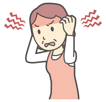  頭を抱えてイライラしている中年の女性 イライラ,おばさん,人,女性,中年,おばちゃん,シニア,ママ,主婦,ヘルパーのイラスト素材
