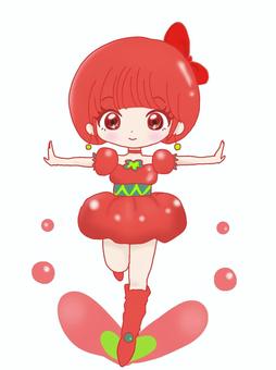 トマトの妖精 トマトっぽい,妖精,女の子,赤,かわいいのイラスト素材