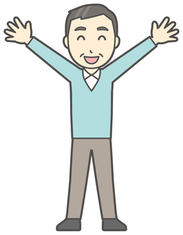  ニット中年男性-197-全身 ばんざい,おじさん,男性,中年,お父さん,パパ,シニア,ミドルエイジ,人物,かわいいのイラスト素材