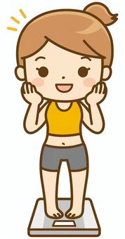 体重計に乗って喜ぶ女性 体重,体重計,体重測定,ダイエット,減量,痩せる,シェイプアップ,身体,ボディ,健康のイラスト素材