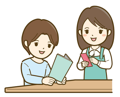 飲食店で注文する男性と女性店員_25 男性,ビジネス,人物,人,カフェ,イラスト,シンプル,かわいい,求人,求人広告のイラスト素材