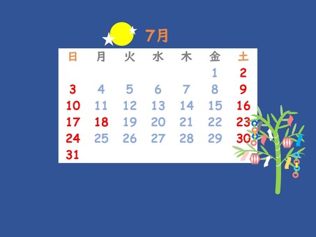 Calendar July Tanabata, tiny, calendar, 2022 years, JPG