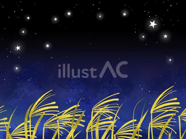 ススキと星空の背景 背景,秋,ススキのイラスト素材