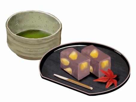 抹茶と栗蒸し羊羹 抹茶,羊羹,蒸し羊羹のイラスト素材