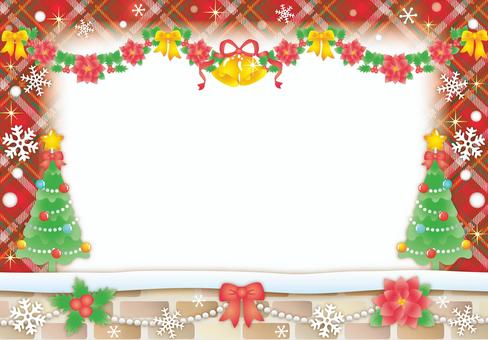 クリスマス会パーティーフレーム クリスマス,冬,雪,キラキラ,かわいい,フレーム,背景,カード,レンガ,オーナメントのイラスト素材