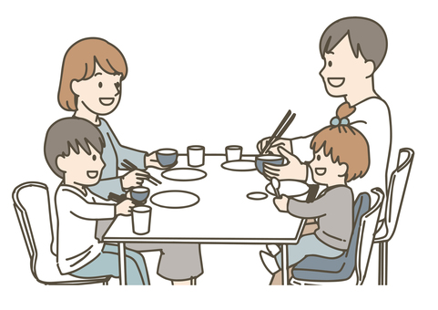 家族団らんの食事 家族,食事,団欒,楽しい,幸せ,子供,親子,食卓,テーブル,笑顔のイラスト素材