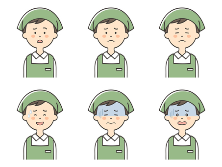 男性店員の困った表情セット 男性店員の困った表情セット 男,困る,不安,悩む,落ち込む,焦る,不調,悲しむ,苦笑い,がっかりのイラスト素材