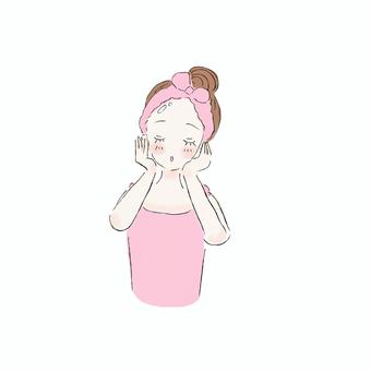 スキンケアする女性 スキンケア,女性,肌,手入れ,保湿,美白,素肌,美容,健康,癒しのイラスト素材