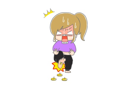 画鋲が刺さるダンサー１ 手描き,女の子,ポニーテール,ダンサー,画鋲,刺さる,足,足の裏,痛い,危険のイラスト素材