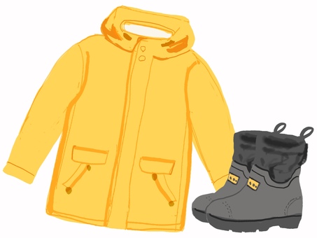 レインコートとレインブーツ
