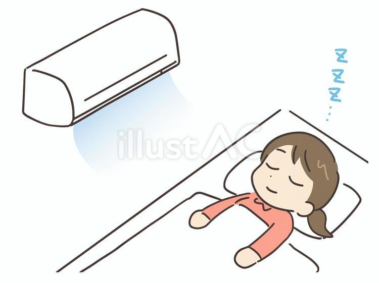 エアコンをつけて眠るパジャマの若い女性 女性,エアコン,睡眠のイラスト素材