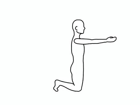 足を立てて膝立ちし腕を前へ伸ばす人 膝立ち,エクササイズ,横向き,線画,白黒のイラスト素材
