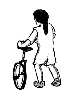 一輪車で練習中 一輪車で練習中 一輪車,乗物,自転車,子供,あそぶ,練習,おす,運ぶ,白黒,塗り絵のイラスト素材