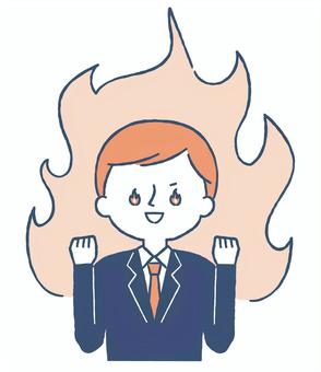 メラメラ！燃える男性社員 人物,男性,会社員,仕事,オフィス,スーツ,やる気,気合,頑張ろう,応援のイラスト素材